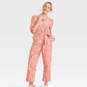 Knox Rose Long Sleeve Medium Traveling Jumpsuit Coral Pink Ikat from Target M